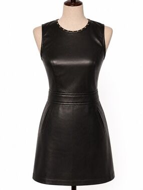 NWT Karl Lagerfeld faux leather, vegan, mini dress- studs at neckline, 0
